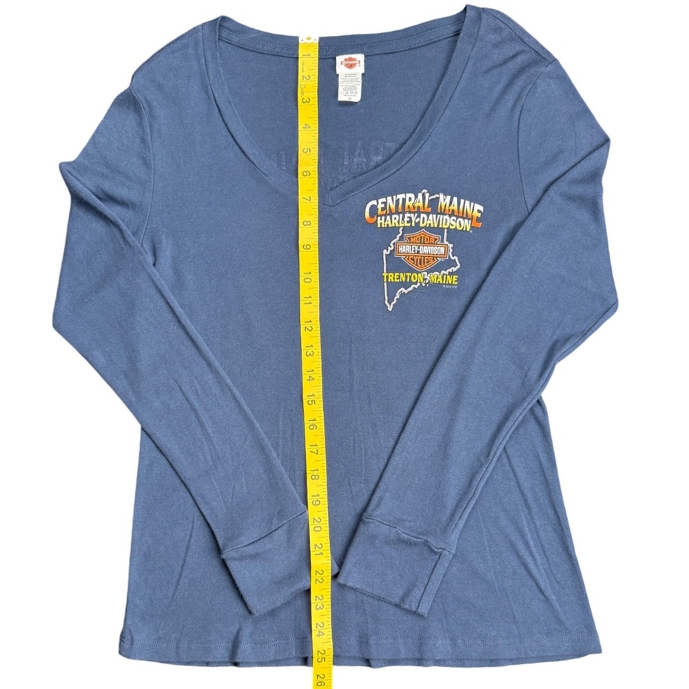 Harley Davidson Womens Long Sleeve Shirt Central Maine USA Made Blue Medium - Picture 6 of 6